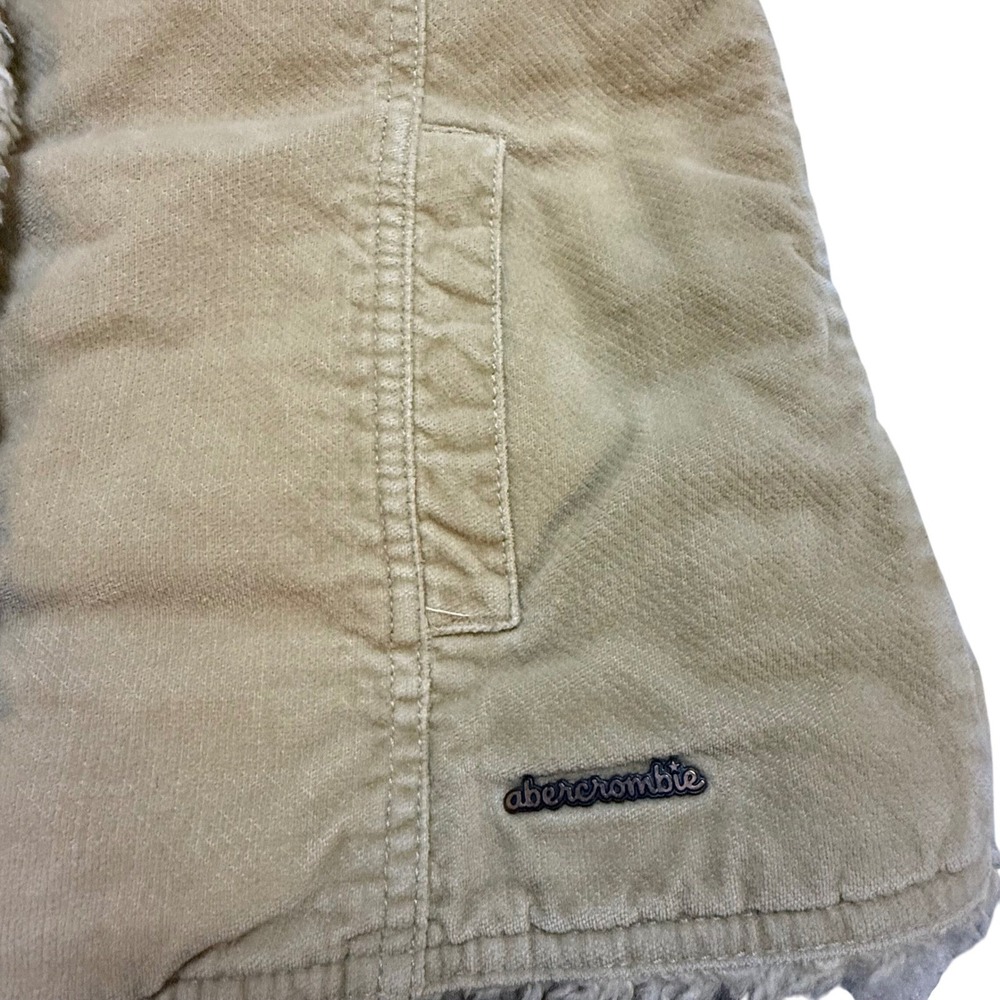 Vintage Y2K Abercrombie Kids Corduroy Sherpa Lined Jacket Tan XL Button Front - Picture 2 of 8